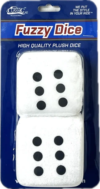 Hanging Fuzzy Dice 2.75inch WHITE