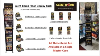Scent Bomb Floor Display Rack 60pcs of Spray Bottles, 36pcs of Can, 18pcs of Vent Clip and 36pcs of Hanging Scent Circle