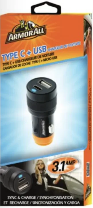 Type C & USB Dual Port Car Charger 3.1A