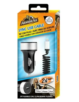 2.4amp Car Charge Plus 3ft Coil Cable w/lightning connector for Iphone