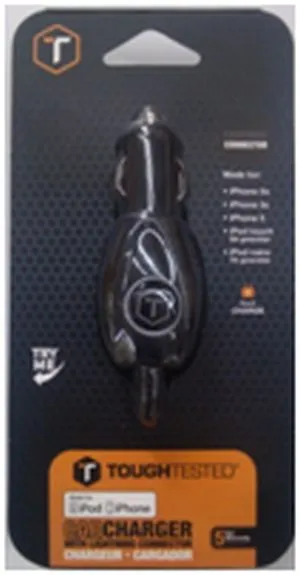 Tough Tested Car Charger w/Lighterning Connector for Ipod, Iphone5 and Ipad
