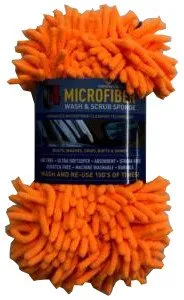 Microfiber Wash & Scrub Sponge, orange/green, 9.5x4.3x2