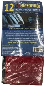 Microfiber Medium Duty Waffle Towel, BULK, 12pcs/bag, 16x16inch, 280g, red/d.blue