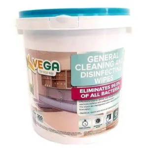 VEGA General Cleaning and Disinfecting Wipes, Bucket 300ct